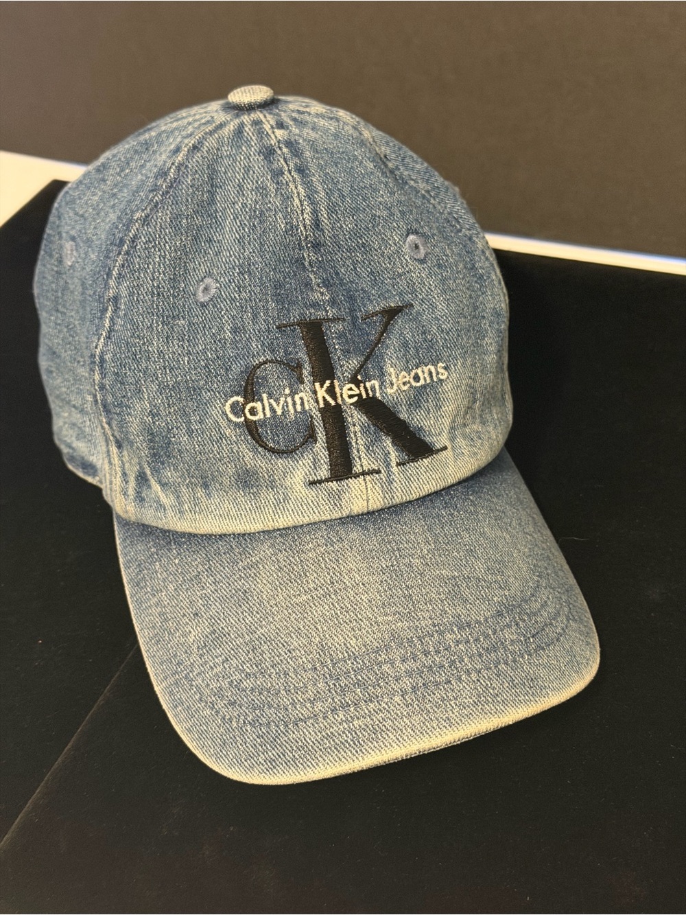 Calvin Klein Jeans vintage Light Blue Denim Baseball Cap with Black CK Logo
